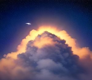 科幻美剧太空舱场景，宇航员面对星云远景，画面蓝紫色光效震撼，代表美剧网科幻类精品资源